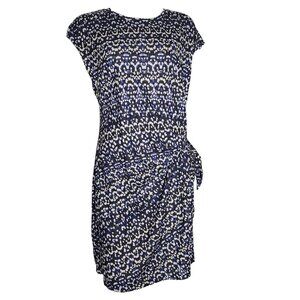 Nicole Miller Dress Womens Size M Medium Blue Black White Short Sleeve Tie Side‎